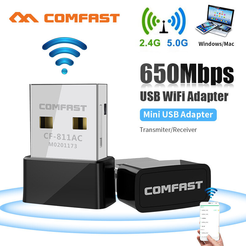 محول USB واي فاي للكمبيوتر ، 650Mbps ، 2.4G و 5G بطاقة الشبكة ، 802.11AC ، دونجل لاسلكي ، استقبال واي فاي ، دونجل ل Win 7 ، 8 ، 10 ، 11 ، محرك الحرة
