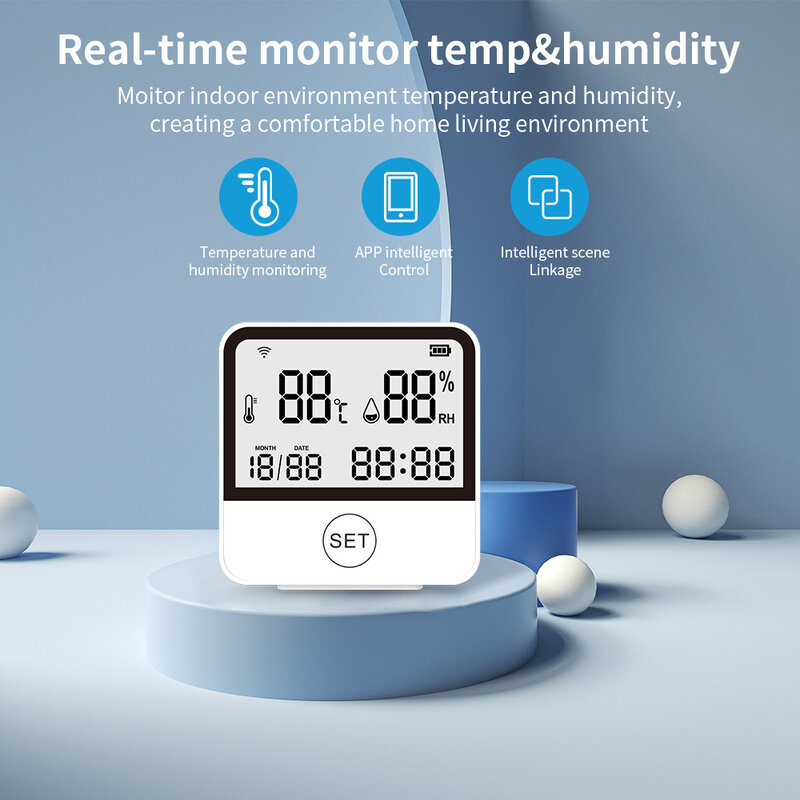 Tuya واي فاي استشعار درجة الحرارة والرطوبة ، الذكية الرطوبة في الأماكن المغلقة ، ميزان الحرارة مع شاشة LCD ، ويدعم اليكسا ، جوجل الرئيسية