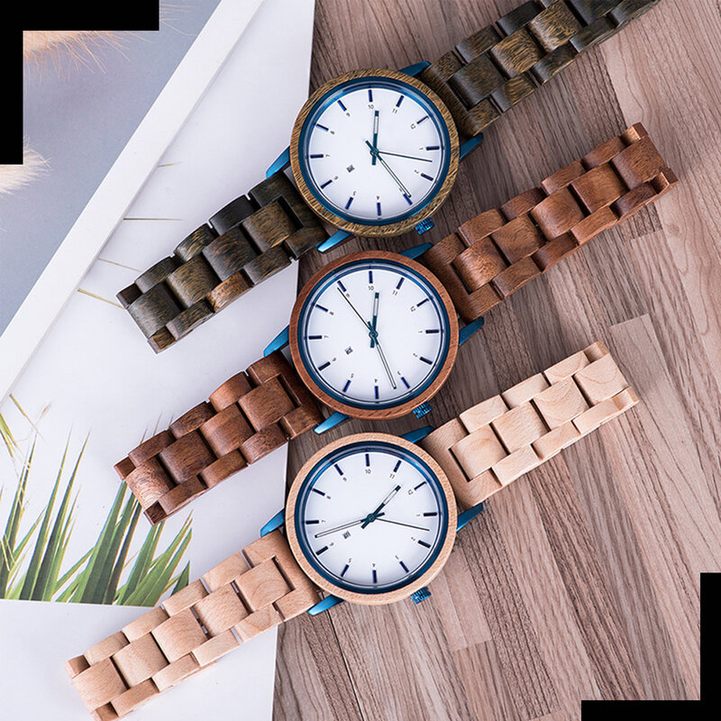 ساعة كوارتز مستوردة مصنوعة يدويًا من القيقب ، شاشة عرض تناظرية ، تقويم ، حزام قابل للتعديل ، هدية شخصية وعصرية