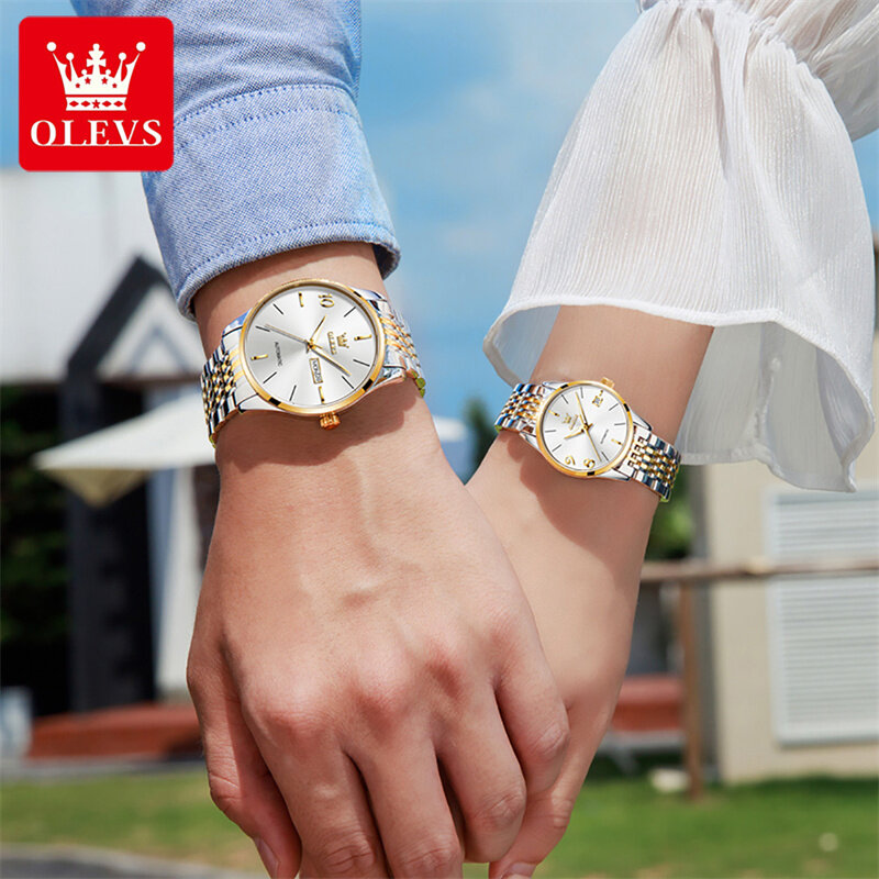 OLEVS زوجين ساعات للرجال والنساء التلقائي الميكانيكية ساعة اليد موضة رجال الأعمال ساعة للنساء الساعات الفاخرة على مدار الساعة