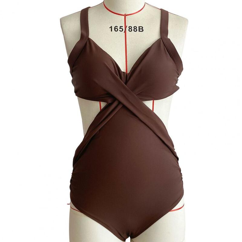 مونوكيني نسائي للتحكم في البطن ، ملابس سباحة أنيقة ، تصميم خصر عالٍ ، قطعة واحدة ، رقبة ، مثير ، صيفي