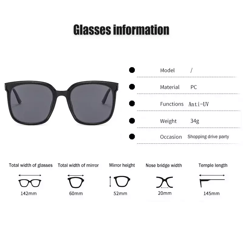 الاتجاه الجديد قصر النظر الاستقطاب النظارات الشمسية الرجال النساء القط العين المتضخم الأسود نظارات وصفة طبية نظارات شمسية الديوبتر 0 To -6.0