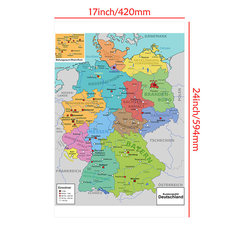 42*59 سنتيمتر ألمانيا خريطة في الألمانية جدار ديكور طباعة قماش اللوحة ملصق فني غرفة المعيشة ديكور المنزل اللوازم المدرسية