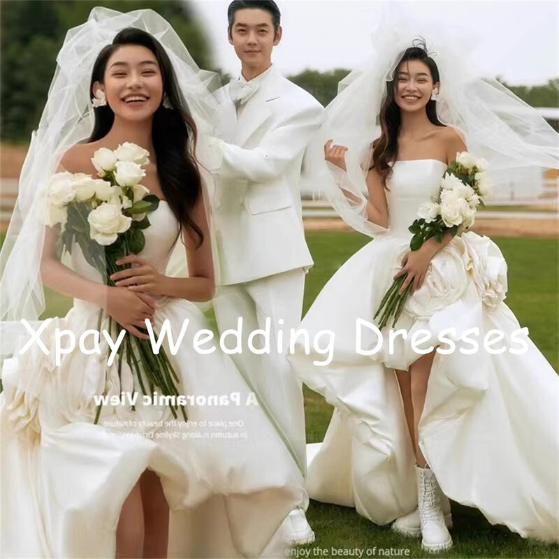 XPAY-حمالة فساتين زفاف خط ، مصنوعة حسب الطلب ، الكشكشة ، ثوب الزفاف الشاطئ ، جولة التصوير الفوتوغرافي ، عالية ، منخفضة ، كوريا