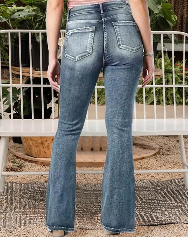 جينز نسائي بساق واسعة ، ملابس نسائية ، خمر ، زر ، تصميم جانبي ، بنطال دينم نحيف ، مزاجه ، التنقل ، كاجوال