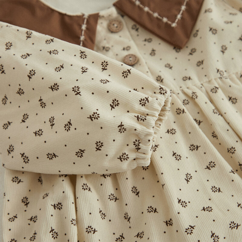 فستان من VISgogo للأطفال الرضع رومبير قصير بياقة على شكل دمية بأكمام طويلة مزخرف بالورود للأطفال بذلة على طراز جميل ملابس لفصل الربيع والخريف