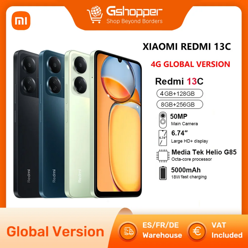 هاتف ذكي Xiaomi-Redmi 13C 4G ، MIUI 14 ، شاشة 90 هرتز ، MTK Helio G85 ، ثماني النواة ، كاميرا 50 ميجابكسل ، بطارية mAh ، NFC ، نسخة عالمية