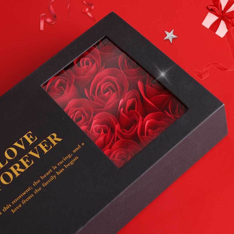 صندوق هدايا وحقيبة تغليف المجوهرات E0BF مع زهرة الورد المصنوعة يدويًا لعيد الحب