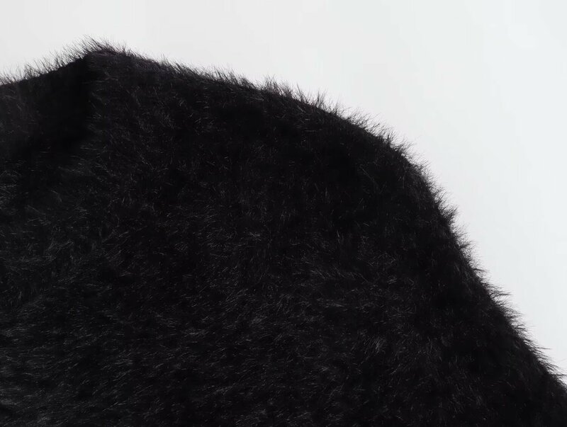 معطف فرو صناعي للنساء من Dave & Di-Fur ، معطف غير رسمي بصف واحد ، قمم عتيقة ، لون أسود ، الخريف والشتاء