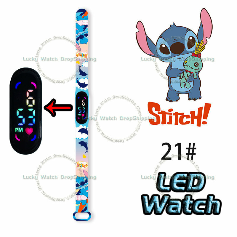 ديزني غرزة طفل الساعات الرقمية الكرتون عمل الشكل أنيمي LED اللمس مقاوم للماء الإلكترونية الاطفال ساعة رياضية هدايا عيد