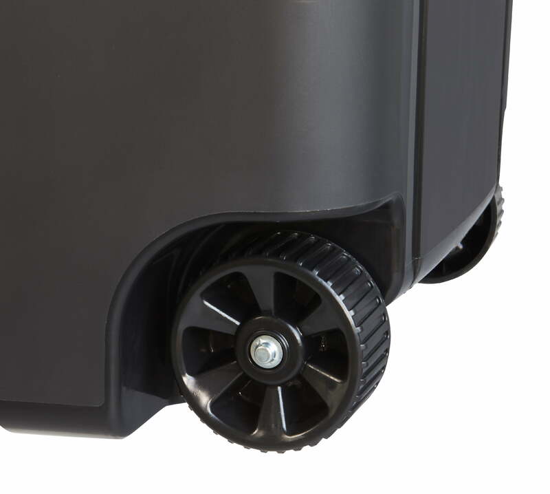 علبة قمامة بلاستيكية سوداء صلبة مع غطاء مرفق ، بعجلات ، للخدمة الشاقة ، 45 غالون