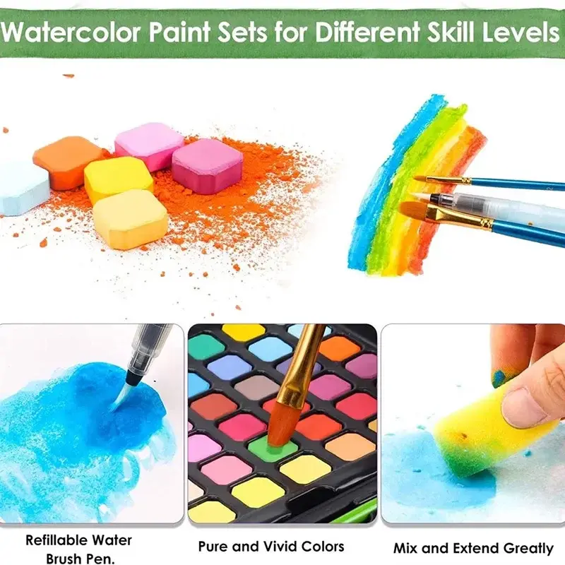 مجموعة الطلاء بالألوان المائية الصلبة للرسم الفني والألوان المائية وتصميم الأظافر 006