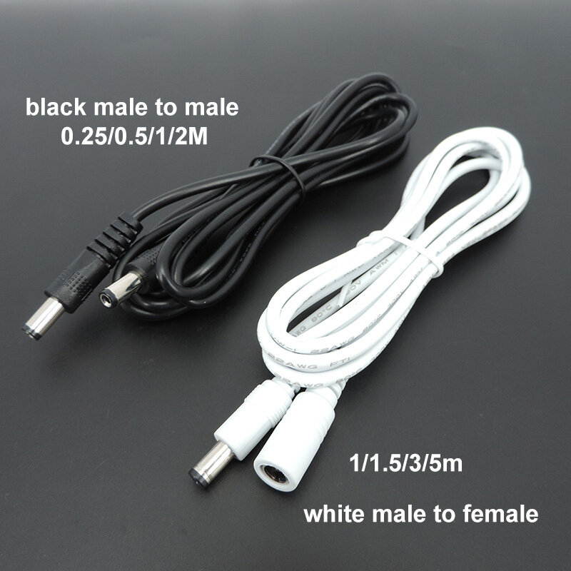 22awg 3A تيار مستمر ذكر إلى ذكر أنثى محول التيار الكهربائي أبيض أسود كابل التوصيل 5.5x2.1 مللي متر موصل سلك 12 فولت تمديد الحبال a