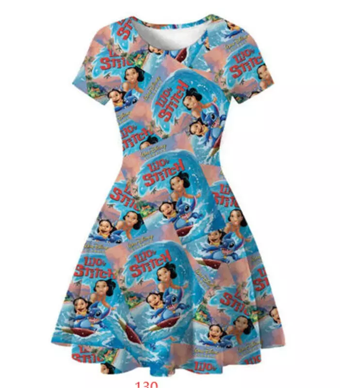 فستان حريري صيفي من ديزني للبنات ، ملابس أطفال ، غرزة ، ميكي ، كرتون ، ملابس ، هدية ، من Disney