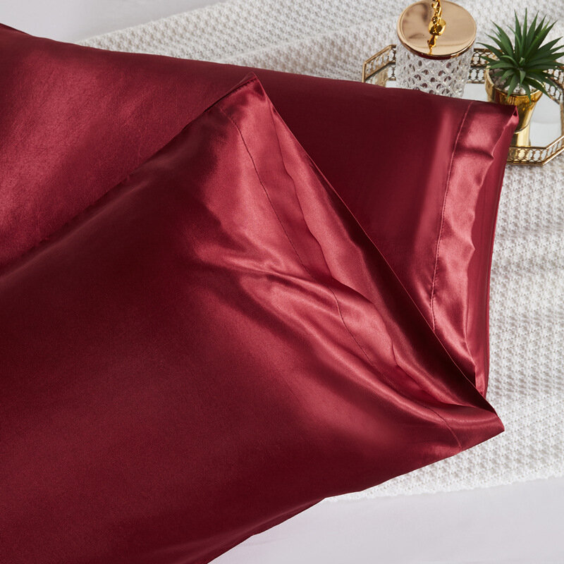 أغطية وسادات من الحرير المقلد بلون واحد ، غطاء وسادة من الساتان ، ظرف ، زوج
