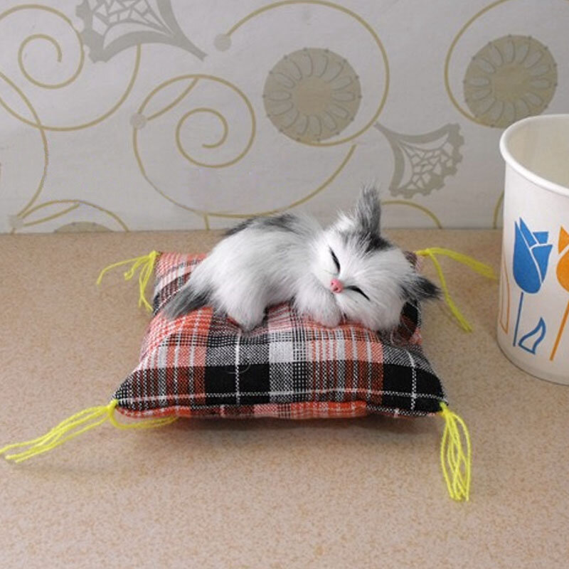 1 قطعة صغيرة النوم القطط على وسادة محاكاة القط دمية الحلي القماش أفخم القطط للأطفال اللعب سيارة ديكور هدايا عيد