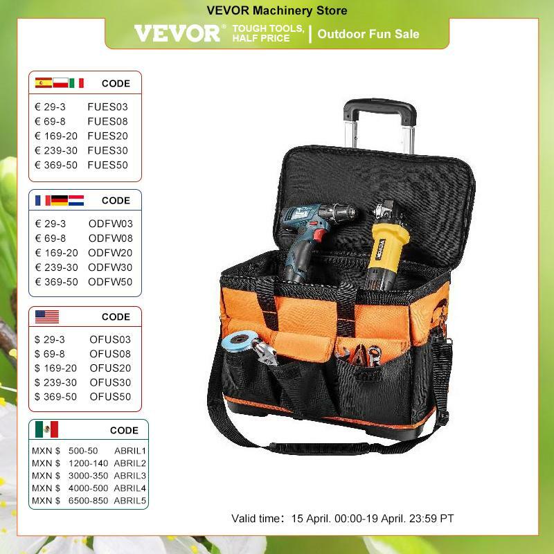 VEVOR 20in المتداول أداة حقيبة المحمولة الكهربائية إصلاح 17 جيوب بعجلات للطي كبيرة سميكة مقاوم للماء التخزين المنظم حمل