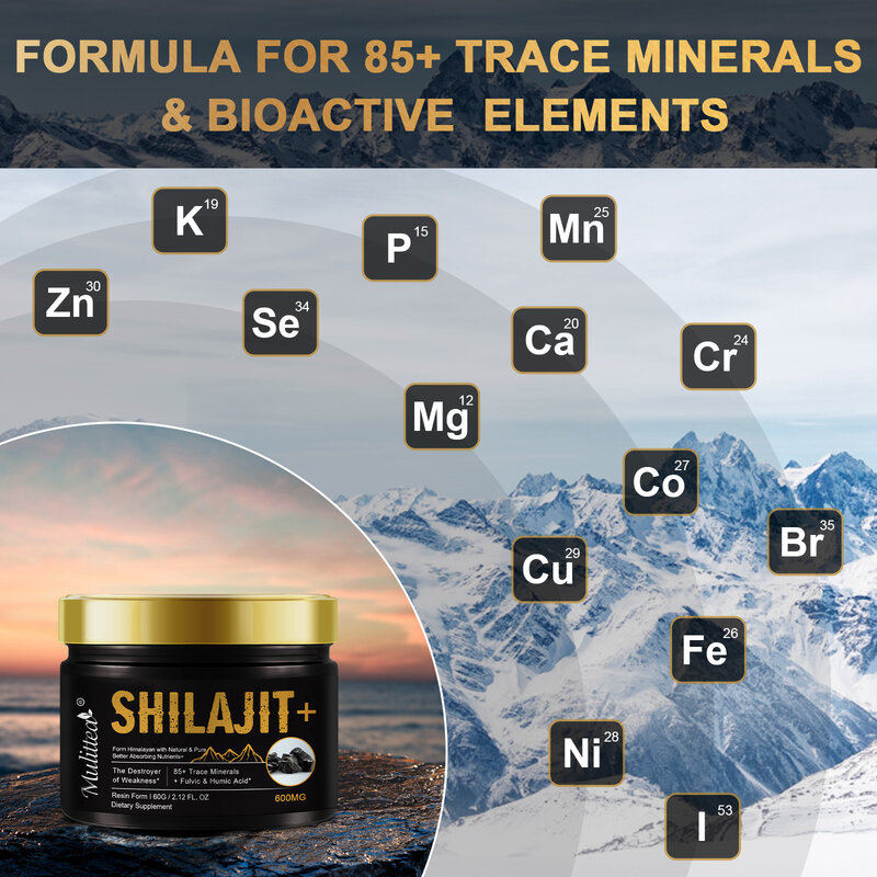 مكملات معدنية شيلاجيت موليتيا ، عالية النقاء ، شيلاجيت عضوية طبيعية مع 85 + أثر المعادن ، حمض الفلفيك