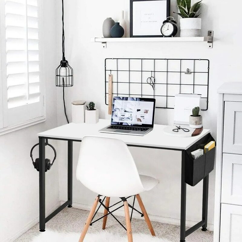 طاولة كتابة بيضاء للمكتب المنزلي ، مكتب كمبيوتر صغير ، مكاتب دراسة حديثة ، كمبيوتر محمول ، دراسة ، مكتب ، 31 بوصة