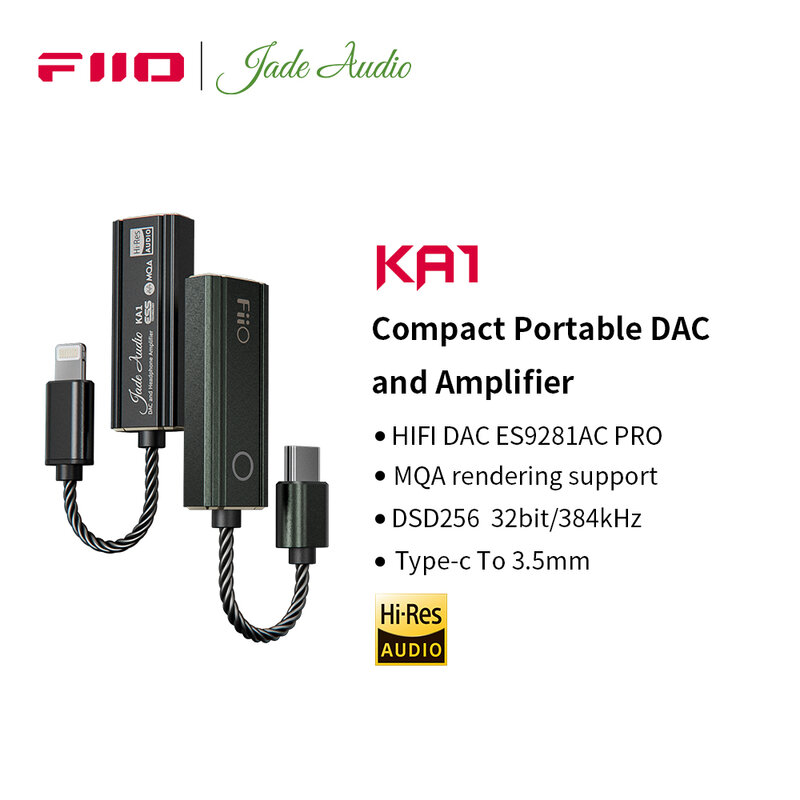 FiiO/JadeAudio- KA1 TypeC إلى 3.5 مللي متر دونجل ، ES9281AC Pro MQA ، USB DAC DSD256 ، HIFI كابل محول لنظام أندرويد IOS MAC Win10