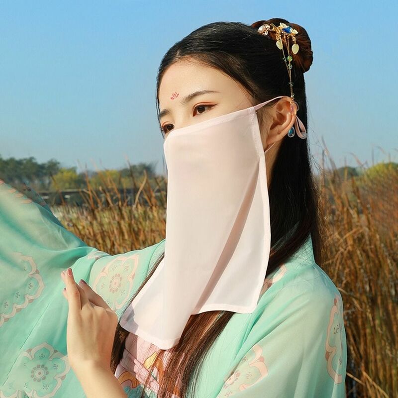 النمط الصيني الحجاب الوجه غطاء الوجه القديم آذان معلقة تنفس مكافحة الأشعة فوق البنفسجية الحجاب للنساء اكسسوارات Hanfu الصينية