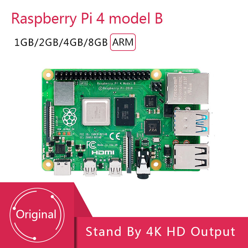 راسبيري Pi الأصلي 4 موديل B ، 4B RAM ، 1GB ، 2GB ، 4GB ، 8GB ، Core 1.5Ghz ، 4K ، مايكرو HDMI متوافق ، Pi4B ، Pi 3B +