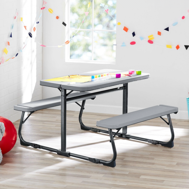 طاولة أنشطة قابلة للطي للأطفال ، من الصلب والبلاستيك ، سطح نسيج رمادي ، 33.11 "x 40.94" x 21.85"