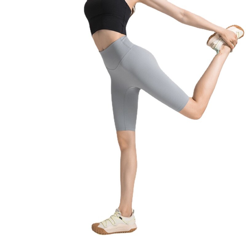 Ms. lu-الجوارب الرياضية عالية الخصر ، 8 بوصة السراويل السراويل عارضة ل yogaa ، اللياقة البدنية والجري أربعة جوانب المطاط حلقة مطاطية النسيج ليكرا مع الشعار ، قماش ليكرا