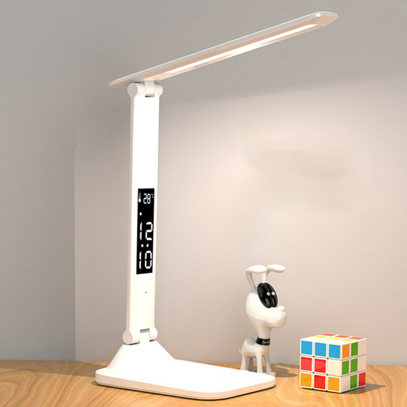 LED مكتب مصباح USB عكس الضوء اللمس طوي الجدول مصباح مع التقويم درجة الحرارة ساعة ضوء الليل لدراسة القراءة مصباح