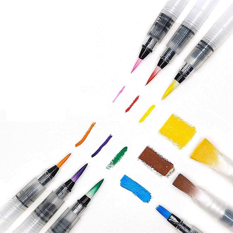 مجموعة أقلام فرشاة مائية للمبتدئين والاطفال ، فائقة سهلة الاستخدام وملء ، قلم ملون قابل للذوبان في الماء ، قلم اكوا ، 9 قطعة ، 12 قطعة