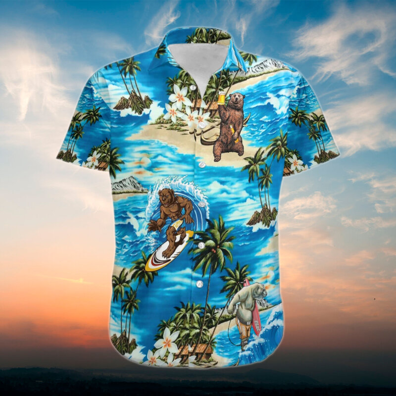 قميص رجالي كم قصير نمط كوبي حجم كبير هاواي بلايز ثلاثية الأبعاد طباعة الصيف عطلة عطلة للرجال