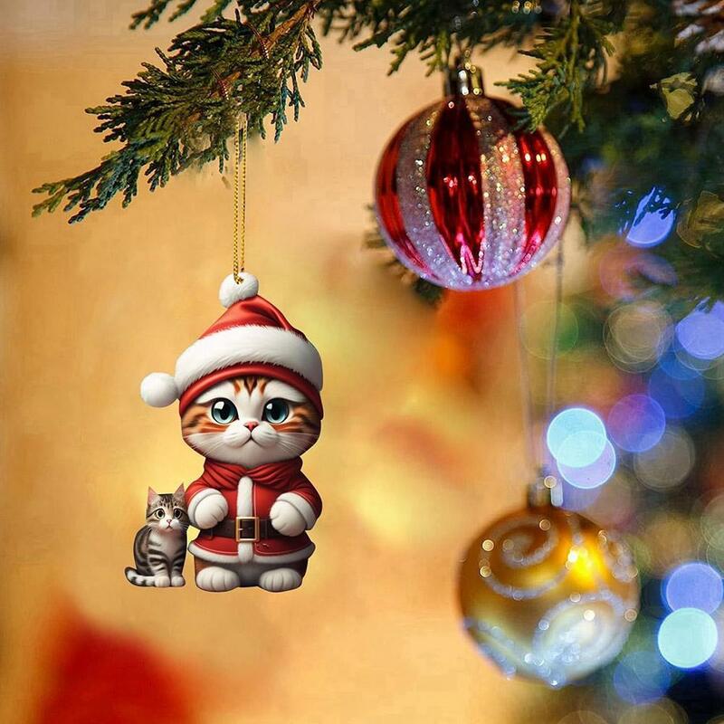 الاكريليك القط مع زخرفة الكرة ، معلقة قلادة الحلي ، عيد الميلاد ديكور المنزل ، هدية عيد الميلاد ، 2D ، 2023 ، 1 قطعة ، 8 قطعة