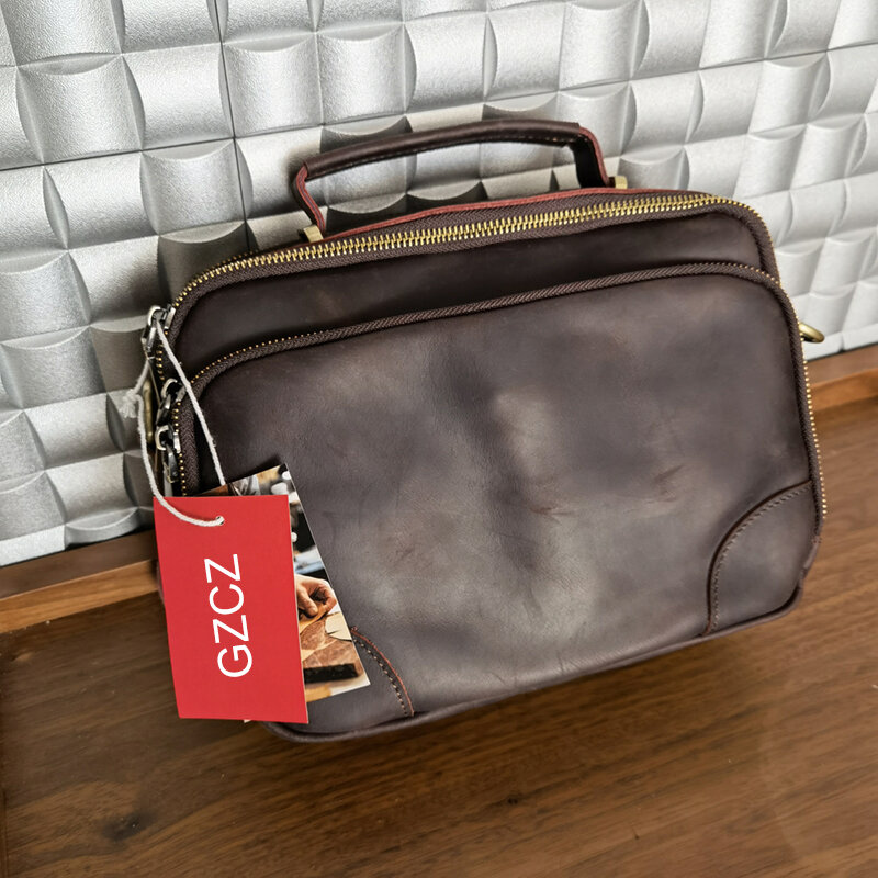 حقيبة سفر من الجلد الأصلي GZCZ ، حقائب دفل ليلية لعطلة نهاية الأسبوع ، حقيبة حمل للعمل ، سعة كبيرة