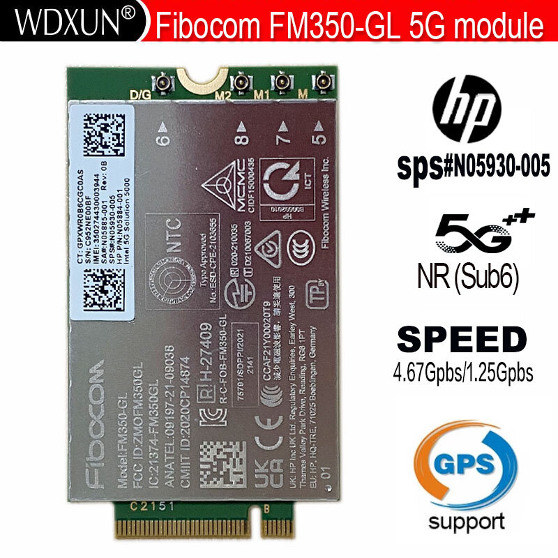 فيبوكوم FM350-GL 5G M.2 وحدة ل HP X360 830 840 850 G7 محمول 5G LTE WCDMA 4x4 MIMO GNSS وحدة