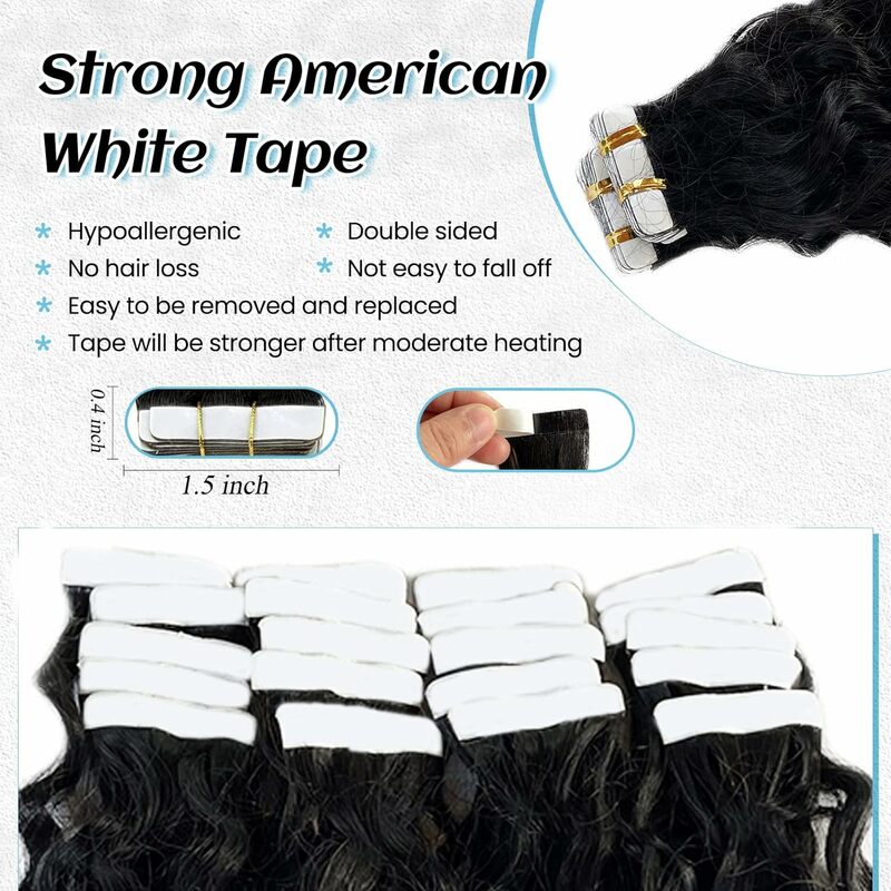 مجعد الشعر للنساء السود ، الشريط في الشعر البشري ، Ins صالون أسود ، عالية الجودة ، # 1B