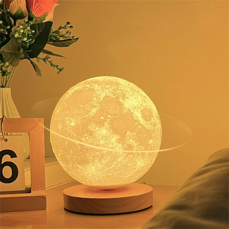 طاولة بجانب السرير مع مصباح تعتيم باللمس عن بعد ، دوران ° ، إضاءة ليلية ثلاثية الأبعاد للقمر ، جو ، 3 أو 16 لونًا ، مصابيح ليد للأطفال ، هدايا