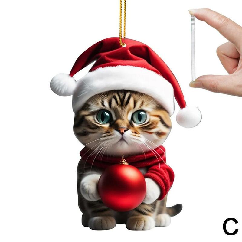 الاكريليك القط مع زخرفة الكرة ، معلقة قلادة الحلي ، عيد الميلاد ديكور المنزل ، هدية عيد الميلاد ، 2D ، 2023 ، 1 قطعة ، 8 قطعة