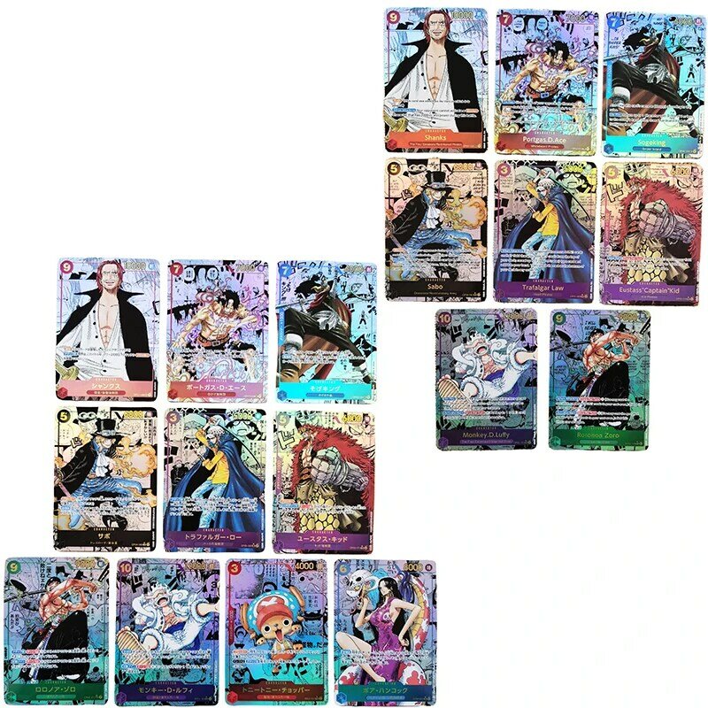 مجموعة بطاقات أنيمي من قطعة واحدة ، النسخة اليابانية والإنجليزية ، كاريكاتير OPCG ، نسخة طبق الأصل من Zoro ، Ace ، Shanks ، Nika ، Luffy ، لعبة القانون للطفل