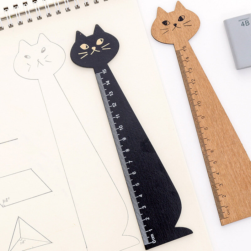 لطيف القط مستقيم حاكم خشبي ، أدوات Kawaii ، القرطاسية الكرتون ، الرسم هدية ، مكتب واللوازم المدرسية ، جديد ، 15 سنتيمتر ، 1 قطعة