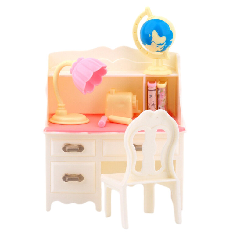 1SET 1:12 Dollhouse Miniature Table Table مصباح المكتب كتاب كرسي غلوب القلم النموذج الأثاث ديكور لعبة دمية الملحقات