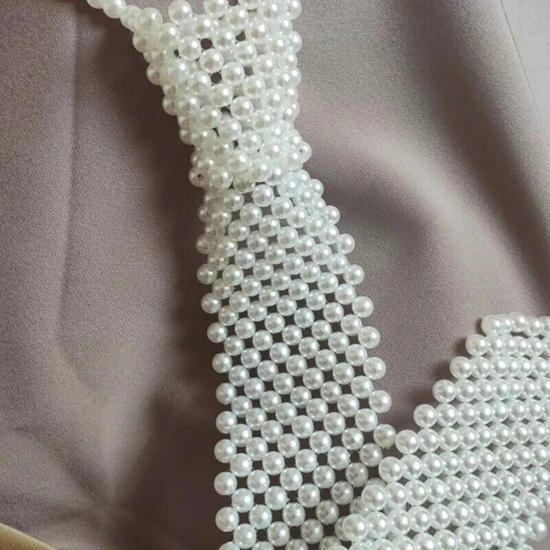 ربطة عنق بيضاء مجوفة للنساء والفتيات وربطة عنق من اللؤلؤ واللؤلؤ والبلوزات وربطة العنق
