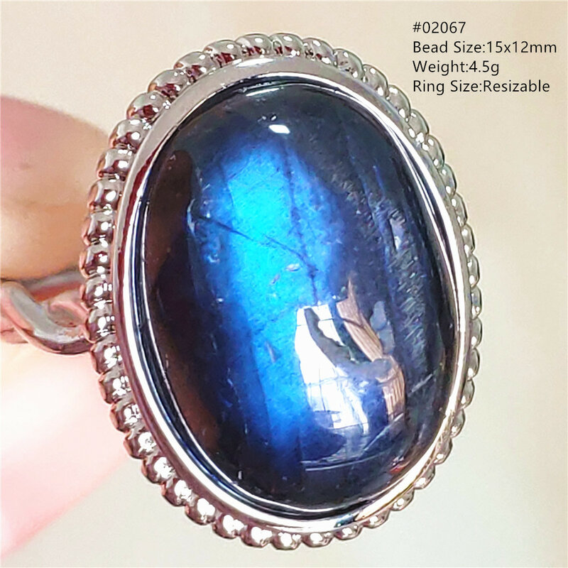 الطبيعية الأزرق ضوء اللابرادوريت البيضاوي قابل للتعديل خاتم الأحجار الكريمة حجم كبير اللابرادوريت مقاوم خاتم فلاش الخرز مجوهرات AAAAAA