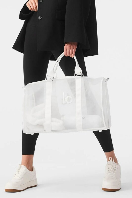 حقيبة كتف شبكية شبه شفافة ، رياضة LO ، محمولة ، سوداء ، حقيبة حمل ، سعة كبيرة ، يوجا