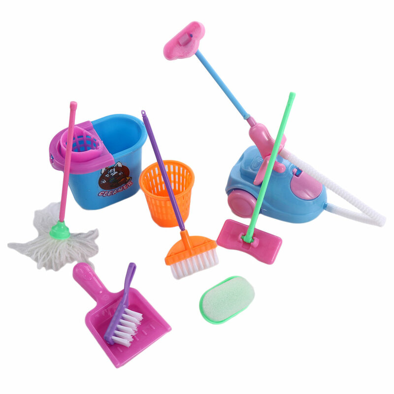 9 قطعة/المجموعة البسيطة إكسسوارات دمي المنزلية أدوات تنظيف للطفل إكسسوارات دمي الاطفال لعبة تعليمية