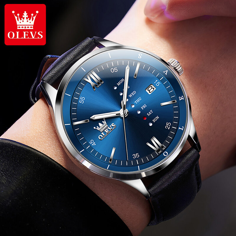 ساعة OLEVS-ساعة كوارتز بسيطة للرجال ، مقاومة للماء ، مضيئة ، تاريخ ، ساعة ، حزام جلدي ، علامة تجارية فاخرة ، موضة ،