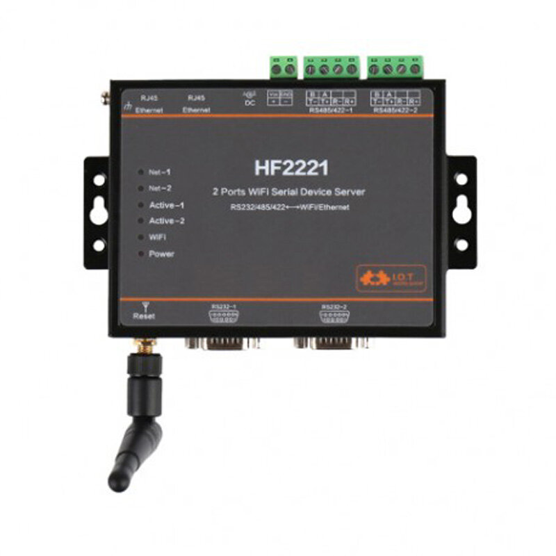 خادم المسلسل Modbus الصناعي ، HF2221 ، 2 منافذ ، RS232 ، RS485 ، RS422 لتحويل جهاز إيثرنت واي فاي ، DTU ، 5-36VDC