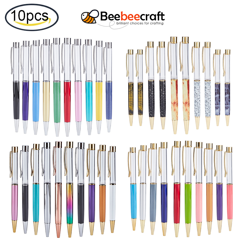 10 قطعة أقلام أنبوب فارغة العائمة Pens بها بنفسك أقلام الإبداعية فارغة قلم حبر جاف DIY بها بنفسك بريق راتنجات الايبوكسي الكريستال قلم حبر جاف