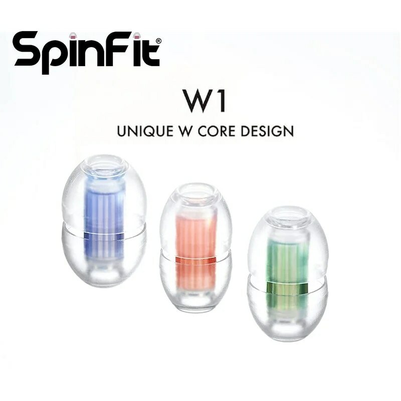 SpinFit W1 سيليكون الأذن نصائح الأذن براءة اختراع الطبية الصف المزدوج على شكل ث أنبوب الأساسية ل سماعة فوهة قطر من 5-6 مللي متر