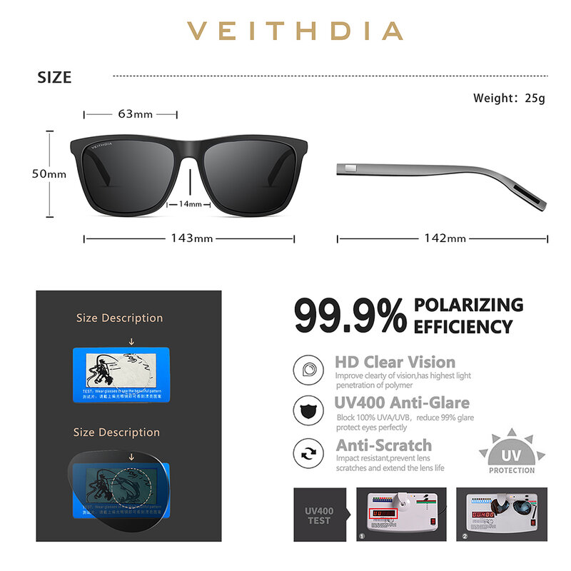 VEITHDIA نظارات الطيار الرجال العلامة التجارية القيادة موضة الاستقطاب UV400 عدسة للجنسين خمر نظارات الذكور نظارات للنساء VT6108