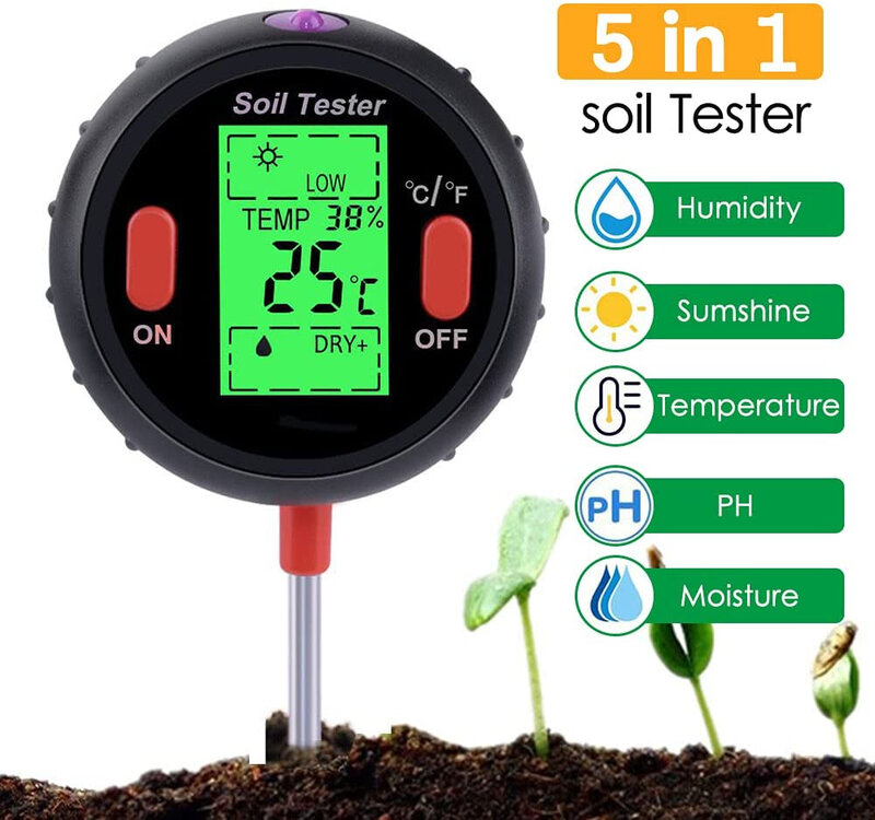 5 في 1 التربة اقلام الفحص اختبار التربة مقياس درجة الحموضة التربة مقياس درجة الحموضة اختبار درجة الحرارة الخفيفة